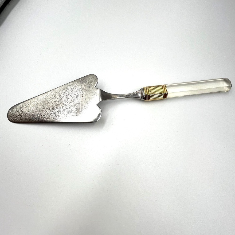 Vintage Mikasa‎ Japan Silver & Gold Tone Cake Server Clear Acrylic Lucite Handle